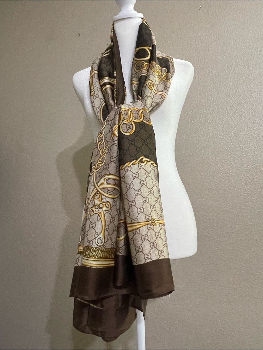 Silk Chain Motif Scarf GG
